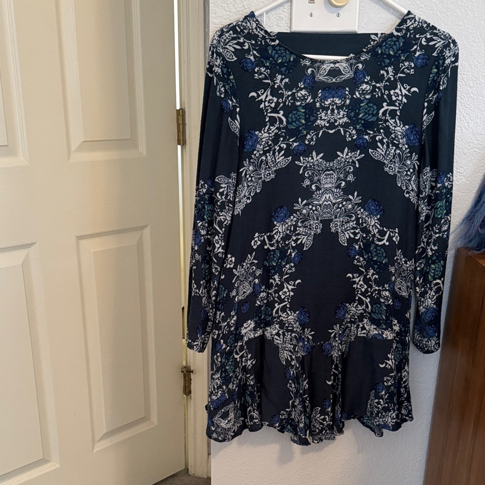 Free People Dark Blue and Green Floral Mini Dress